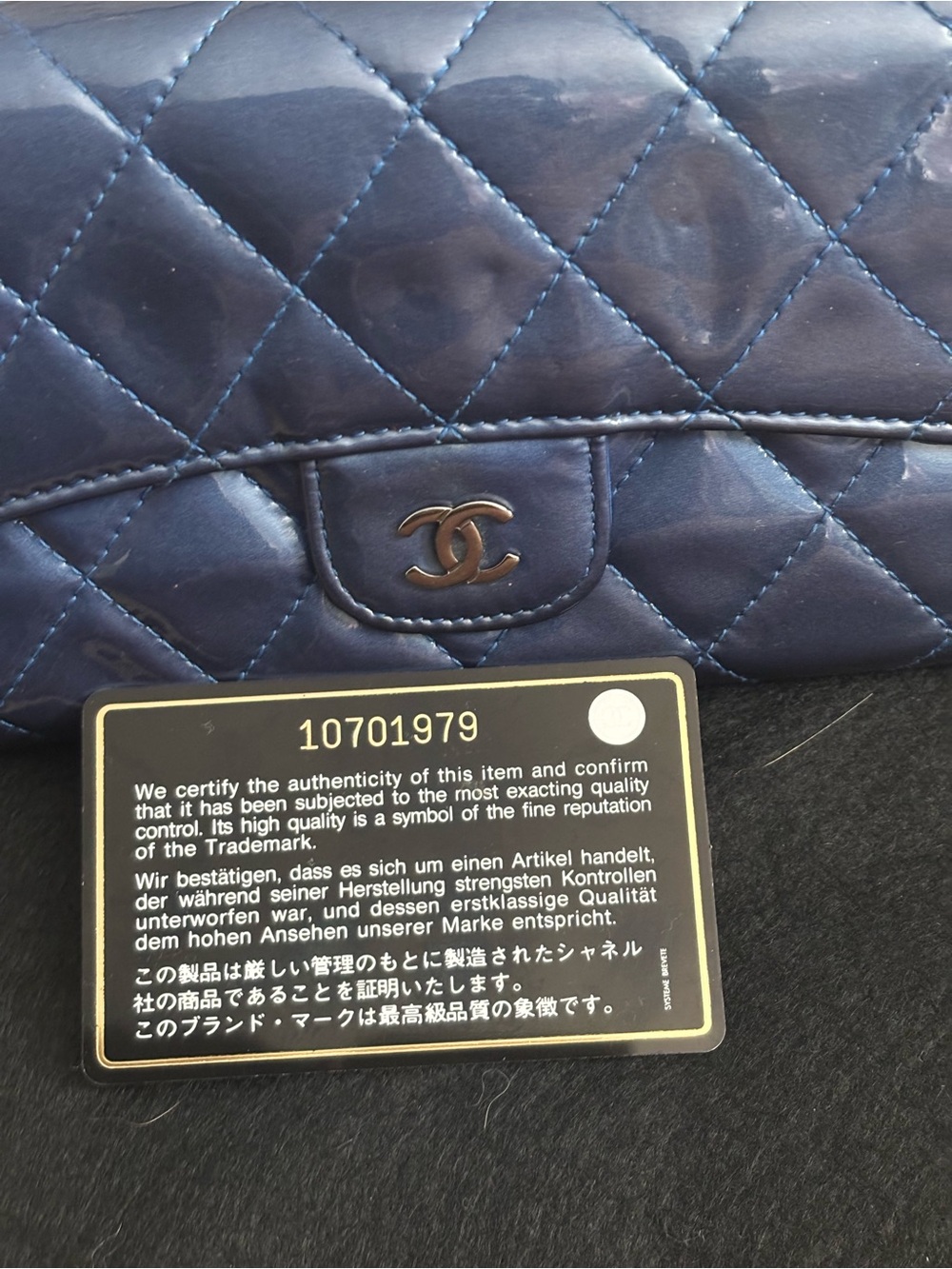 Authentic CHANEL Continental Quilted Patent Leather Wallet in Deep Blue - Picture 15 of 15